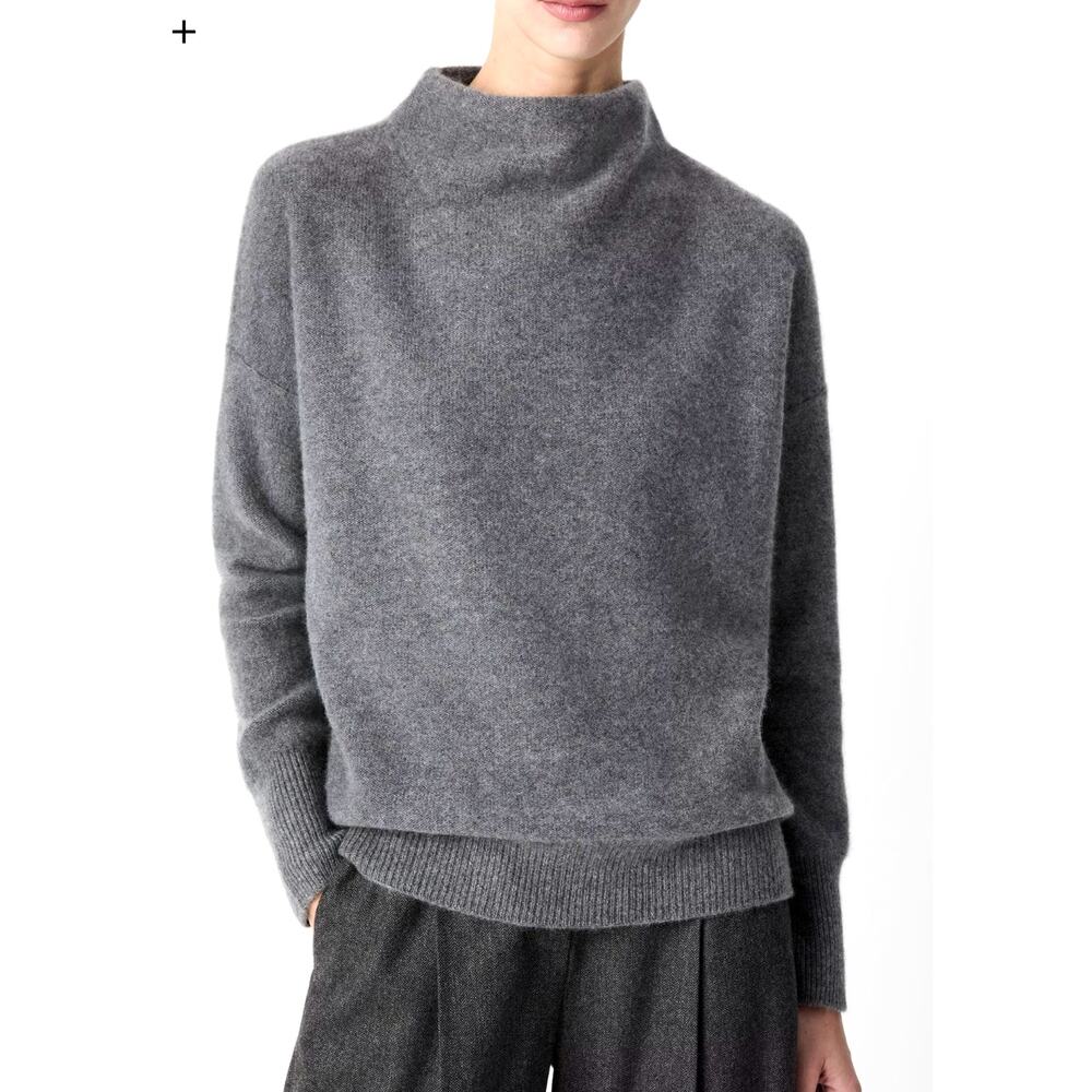 Vince S Plush 100% Cashmere Funnel Neck Sweater $448 Turtleneck MarbleGray